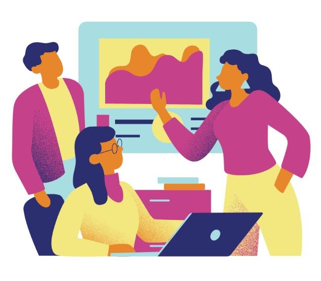 A group of people looking at a graph

Description automatically generated