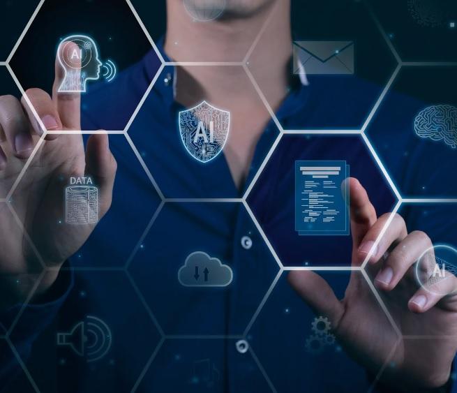 A person touching a screen with icons

Description automatically generated